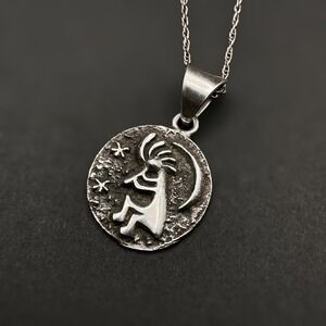 Alvin Thompson Sterling Silver Sandcast Kokopelli Pendant Necklace Navajo Unisex